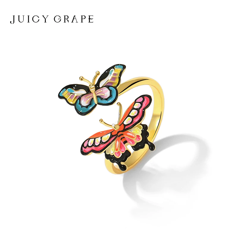 

Juicy Grape Enamel Butterfly Rings for Women Opening Adjustable in Size Enamel is Hand Painted Birthday Wedding Engagement Ring