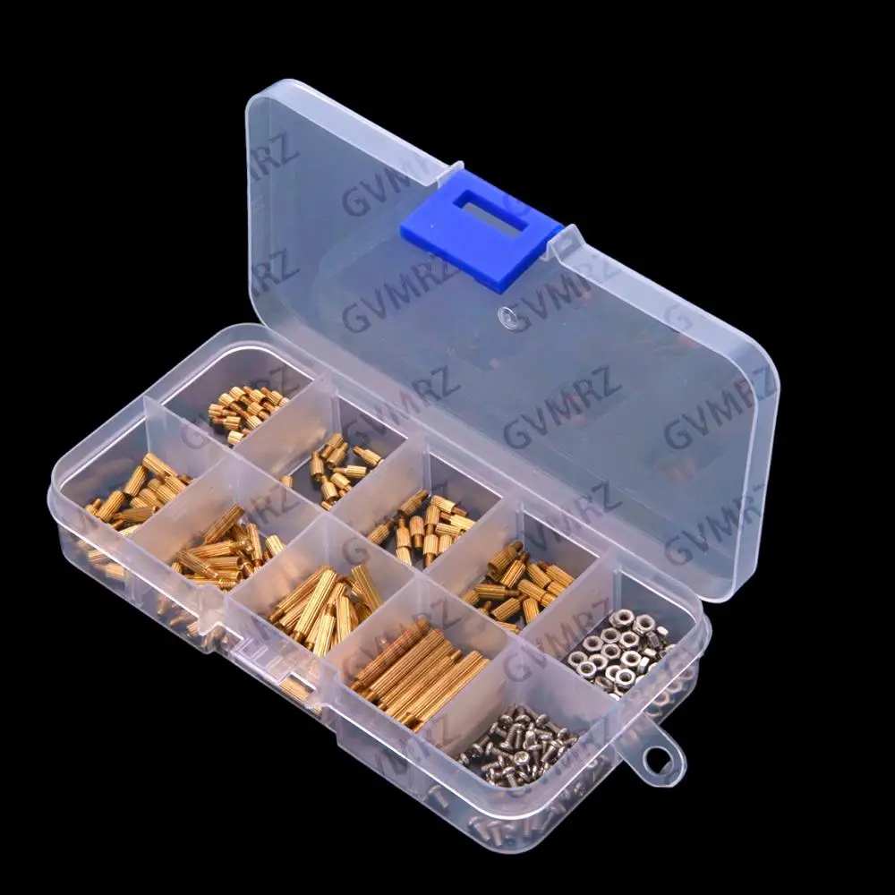 260pcs M2 M2X4MM Knurled Brass Male/Female Single/Double Through Separator Posts and Nuts Combination M2X4MM