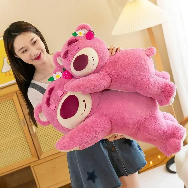 50-90cm MINISO Cute Strawberry Bear Big Plush Toys Pillow Cartoon Plush Doll Girls Kawaii Anime Bear Stuffed Doll for Kids Gifts