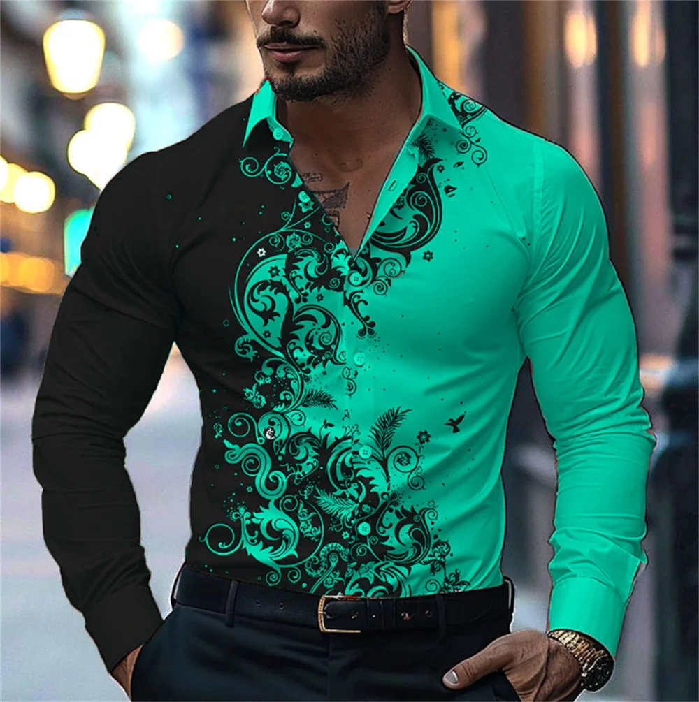 Abstract Lapel Men's Shirt Outdoor Street Long Sleeve Button Clothing Comfortable Soft Fashion Designer Design Casual Breathable