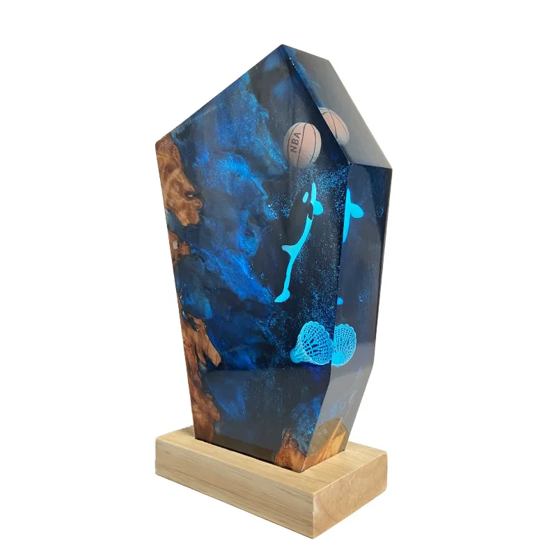 20X7X3.5 cm Orca Basketball Badminton Home Decoration Solid Wood Resin Luminous Ornament Craftsmanship Unique Gift