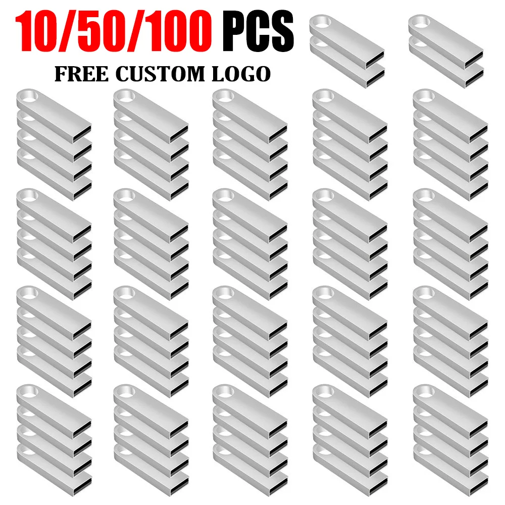 10/50/100 Pcs/lot Custom Logo metal USB Flash Drive 64GB 32GB 8GB 4GB memory Flash USB Stick pen drive 128mb 512mb PenDrive 2.0