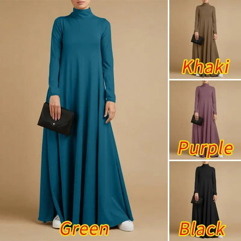 

2023 Muslim Abayat High Neck Long Sleeve Dress Slim Fit Clothes Undercoat Warm Coat Can Be Worn Out Simply and High-grade