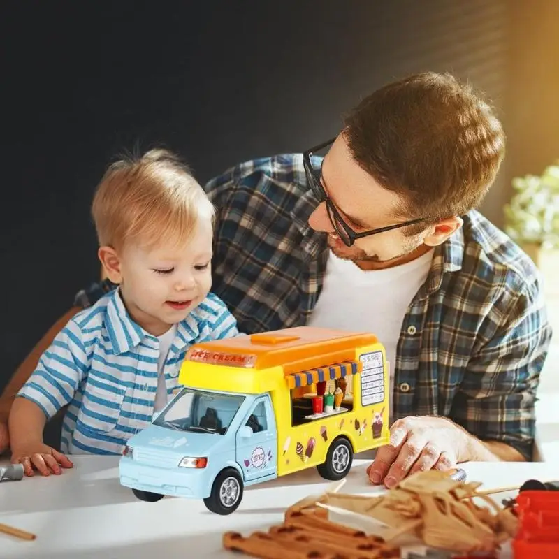 

U13F Role Play Educational Ice Cream Truck Play Vehicle Toy Enhances Creativity Social Skill Kids Collectible Pull Back Car