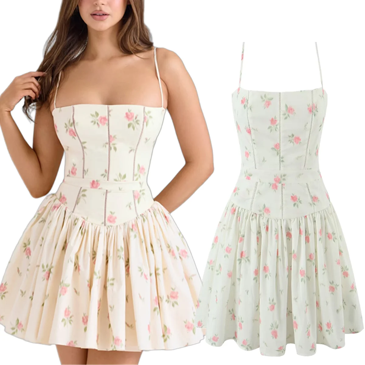 Jenny & Dave-vestido de verano para mujer, vestido francés Retro con tirantes y estampado Floral, ropa de mujer, Vestidos de fiesta ajustados