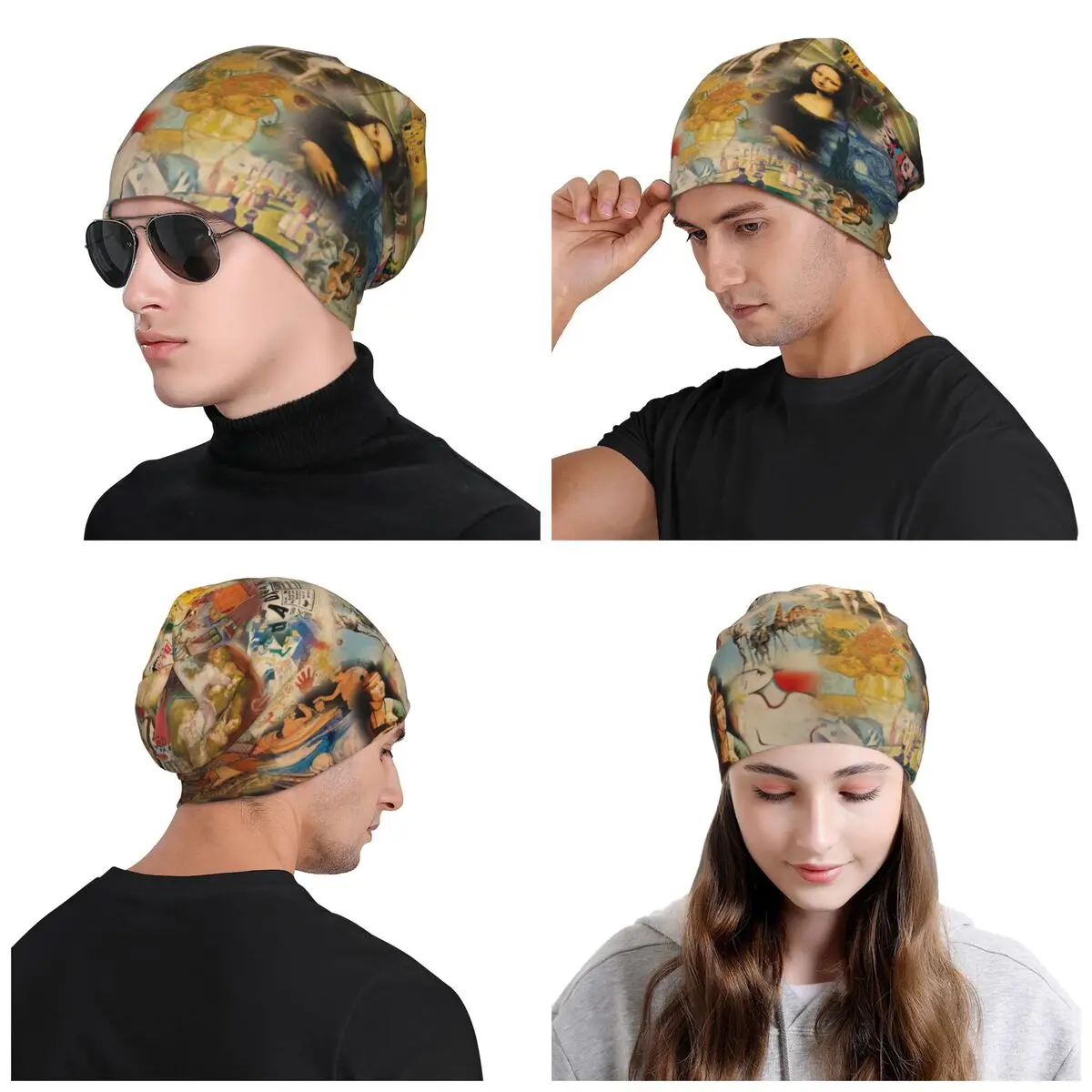 Van Gogh History Of Art Skullies Beanies Caps Winter Warm Knitting Hat Da Vinci Mona Lisa Picasso Painting Bonnet Hats