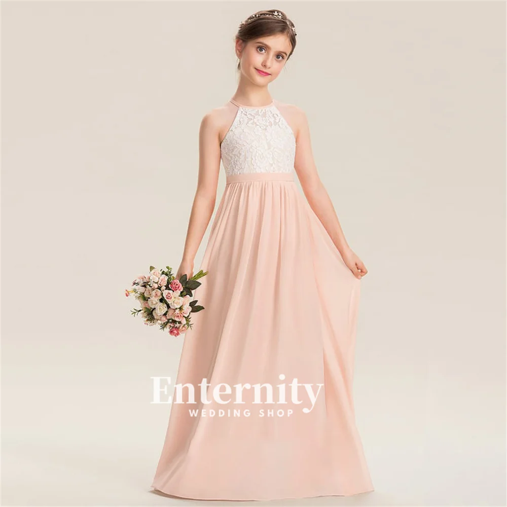 Flower Girl Dresses A-line Scoop Neck Sleeveless Girls Elegant Dresses Floor-Length Chiffon Wedding Dresses Vestidos Para Niñas