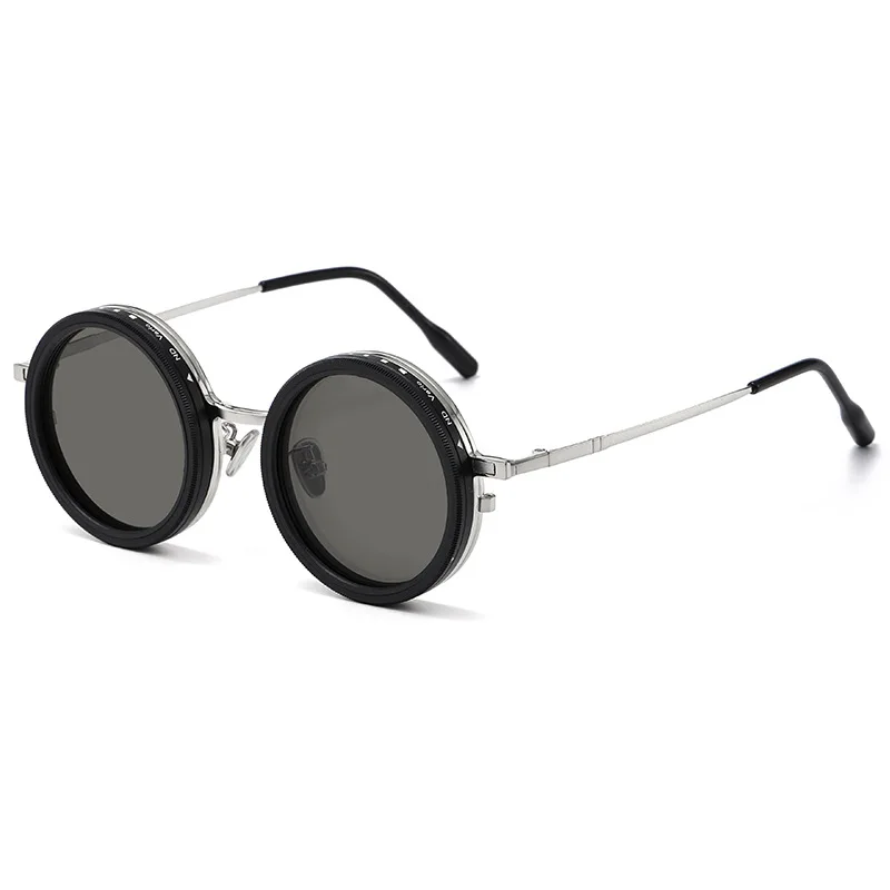 Picture 7: Men Women Round Magnetic Clip Glasses Polarized ND9 Adjustable Light Reduction Lens Customizable Near-Sightedness Lens 25099