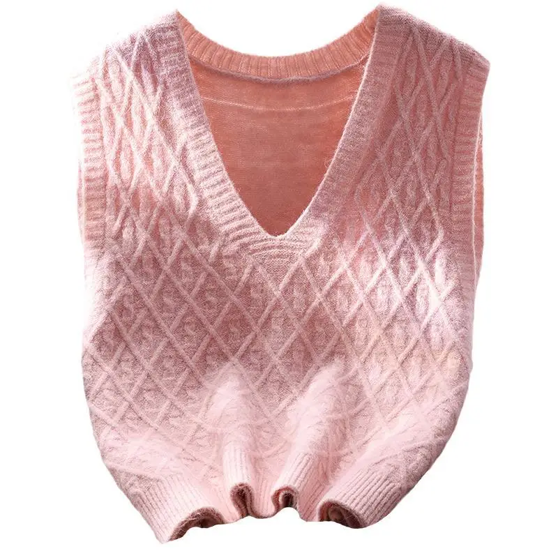 Waistcoat Cropped Pullover Pink Lady Sweaters Short V-Neck Knit Vests for Women Light Wear To Work Cheap Clothes Crochet Luxury