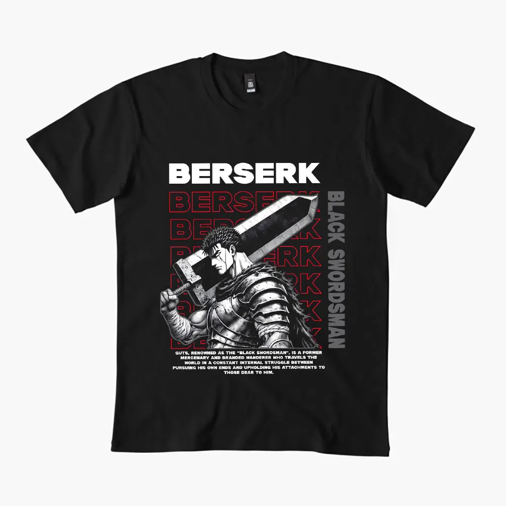 

0325 Guts Berserk Japanese Anime Gift t shirt 100% cotton print clothing Swordsman Manga Graphic Tee Y2K clothes Large size Tops