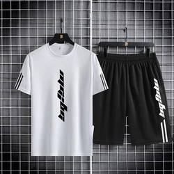 Summer men's short sleeved shorts casual set, thin breathable mesh quick drying outdoor running and fitness two-piece set