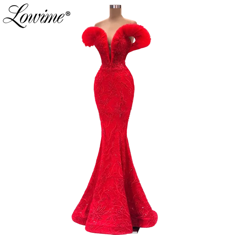 Lowime laço vermelho sereia vestido de festa longo vestidos de baile 2022 feito sob encomenda frisado cristal fora do ombro plus size vestidos de noite