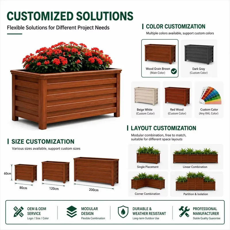 for Outdoor Courtyard Aluminum Alloy Flower Box Square Pattern Metal Municipal Fence Rectangular Balcony Road Landscape