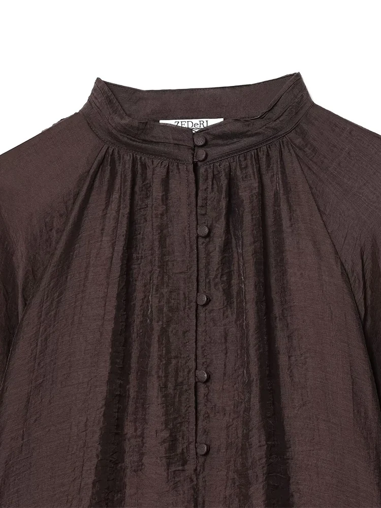 欧米風秋の新作トレンドカジュアルレディース服ゆったり長袖パフスリーブ透け感シャツ