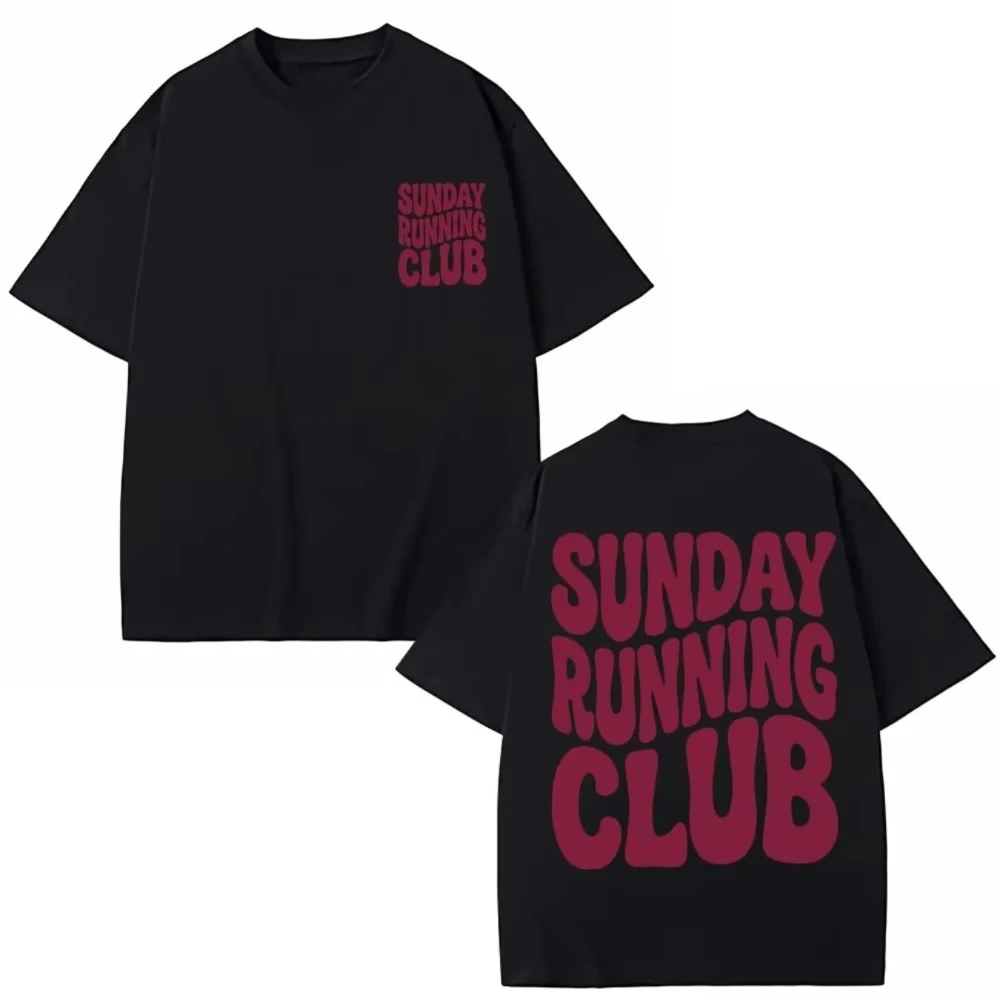 SUNDAY RUNNING CLUB Letter Print Graphic Tee T-Shirt Men's Women Streetwear Casual Trendy All-season Unisex Plus Size Loose Fit