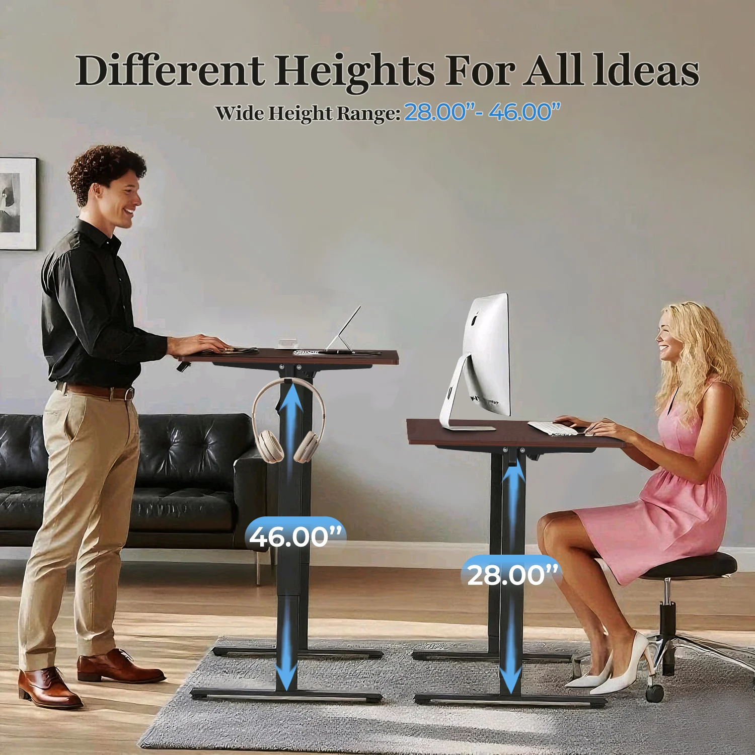 مكتب قائم كهربائي صوتي من NSY مقاس 48 × 24 بوصة، ارتفاع قابل للتعديل، محرك هادئ، لألعاب المكاتب المنزلية والعمل المركّز #2