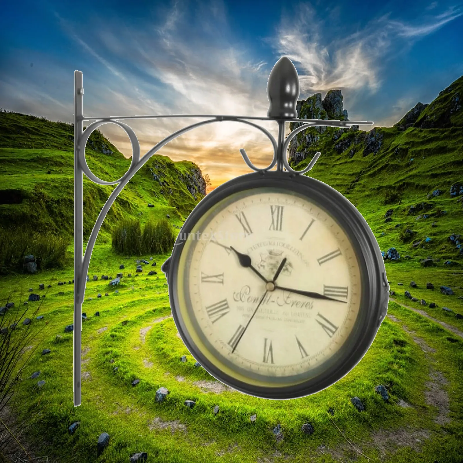 scrollwork-wall-clock-wrought-iron-farmhouse-wall-clock-clear-numerals
