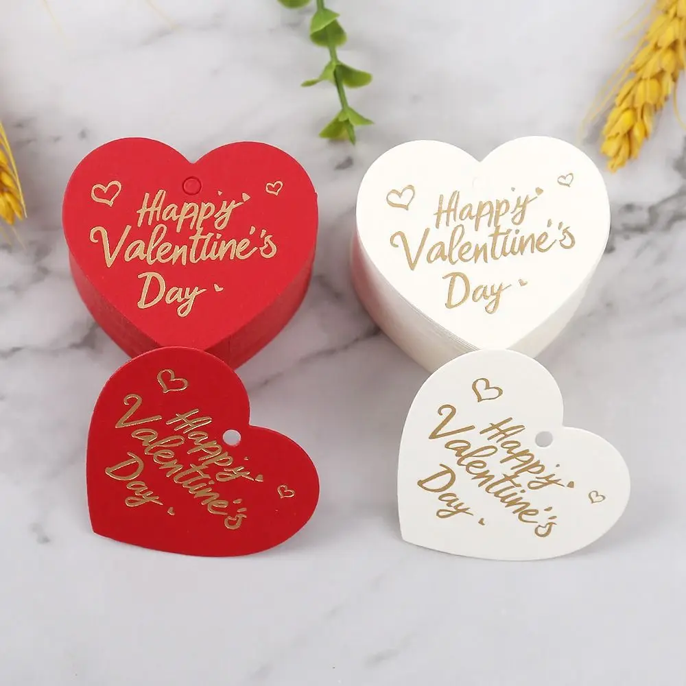 

100pcs Heart Shaped Cards Valentine's Day Tags Hanging Decoration DIY Cake Decor Tag Red Hand Gift Hanging Tag