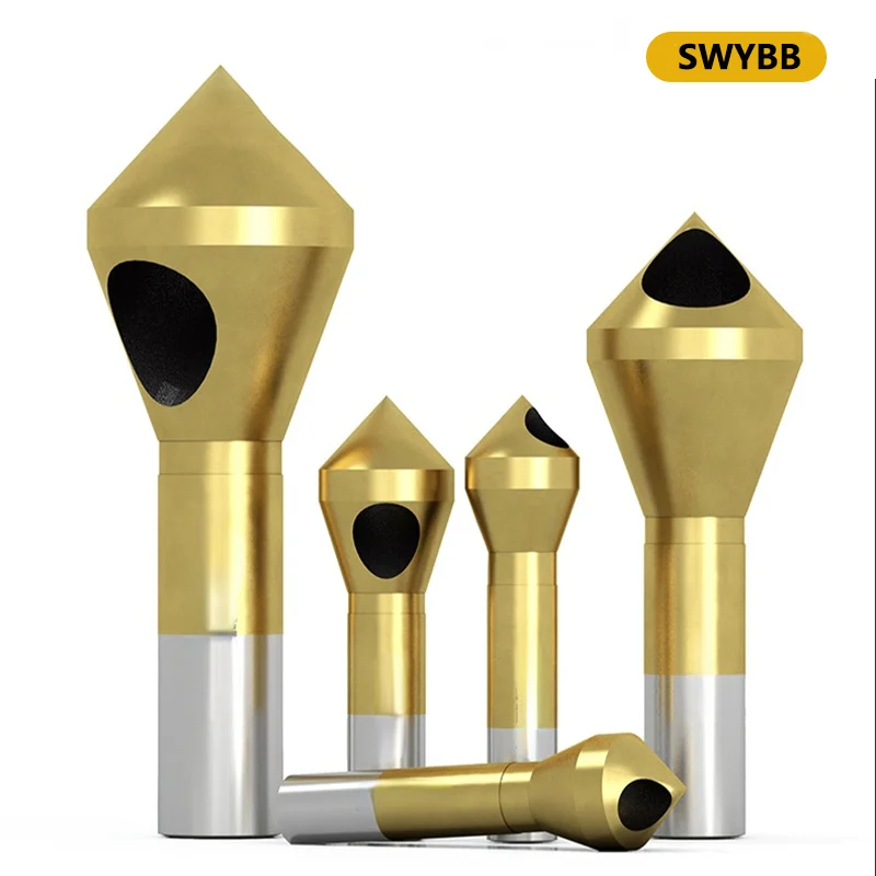 Countersink TiN Coated Inner Chip Removal Metal Deburring Drill Bit 90° Camfering Smooth Hole Cutter HSS Tool for Steel Al