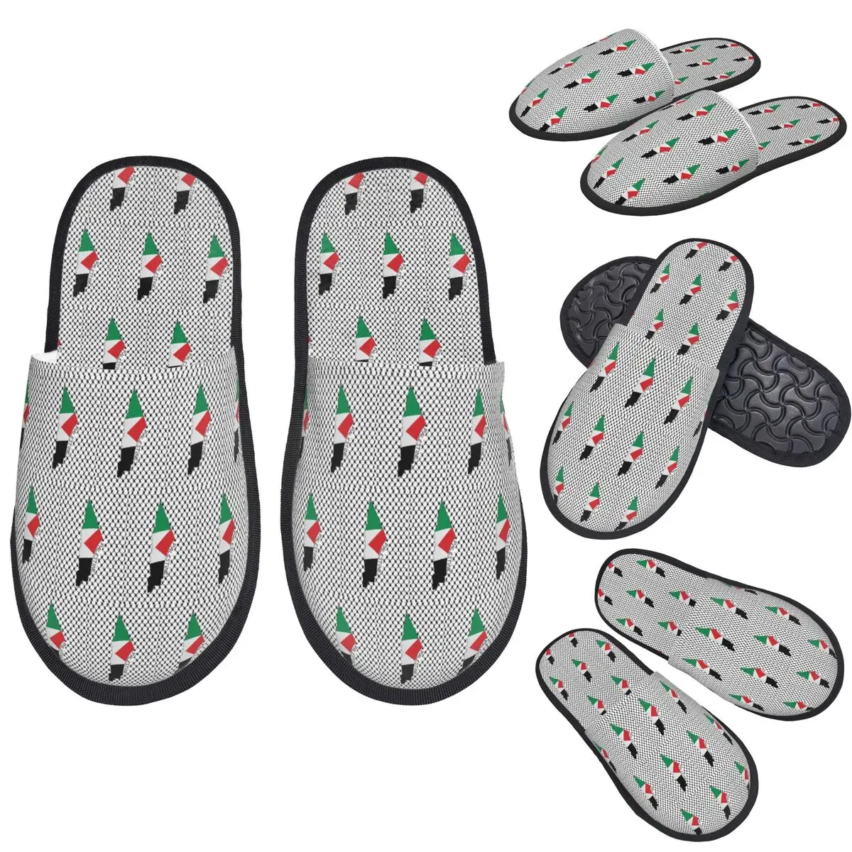 

Custom Palestine Flag Map Palestinian Kufiya Hatta Traditional Keffiyeh Pattern BLK Slippers House Slipper Bedroom Fluffy Shoes