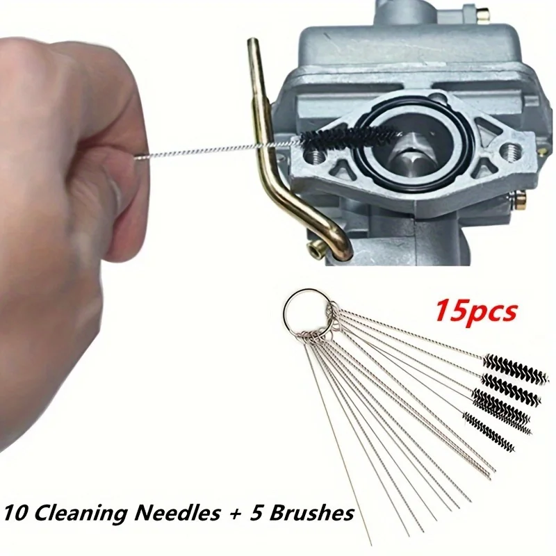 15pcs Carburetor Cleaning Brush Set -10 Needles and 5 Brushes for Carbon Dirt Spray Cleaning Brush