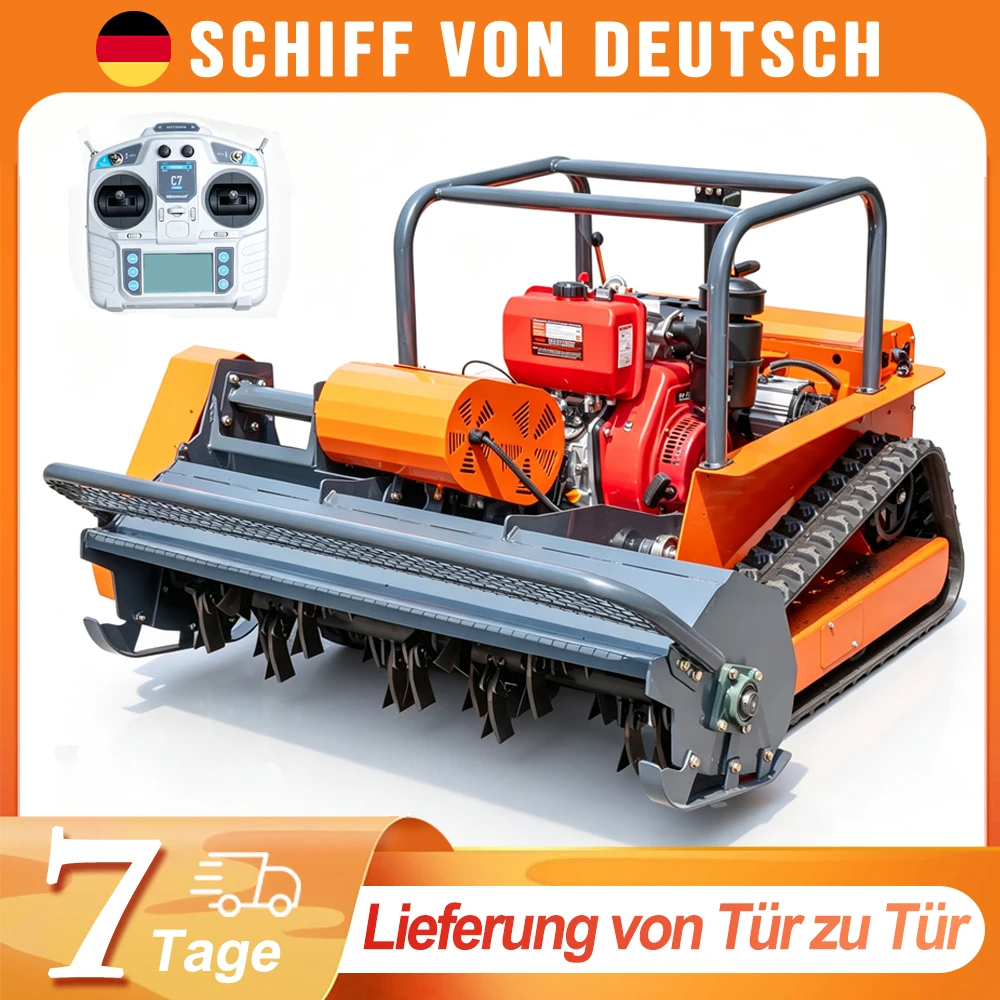 Broyeur à fléaux diesel 12 CV en stock en Allemagne, télécommandé pour le broyage de la paille et des branches, idéal pour les zones dévitalisées, livraison porte-à-porte