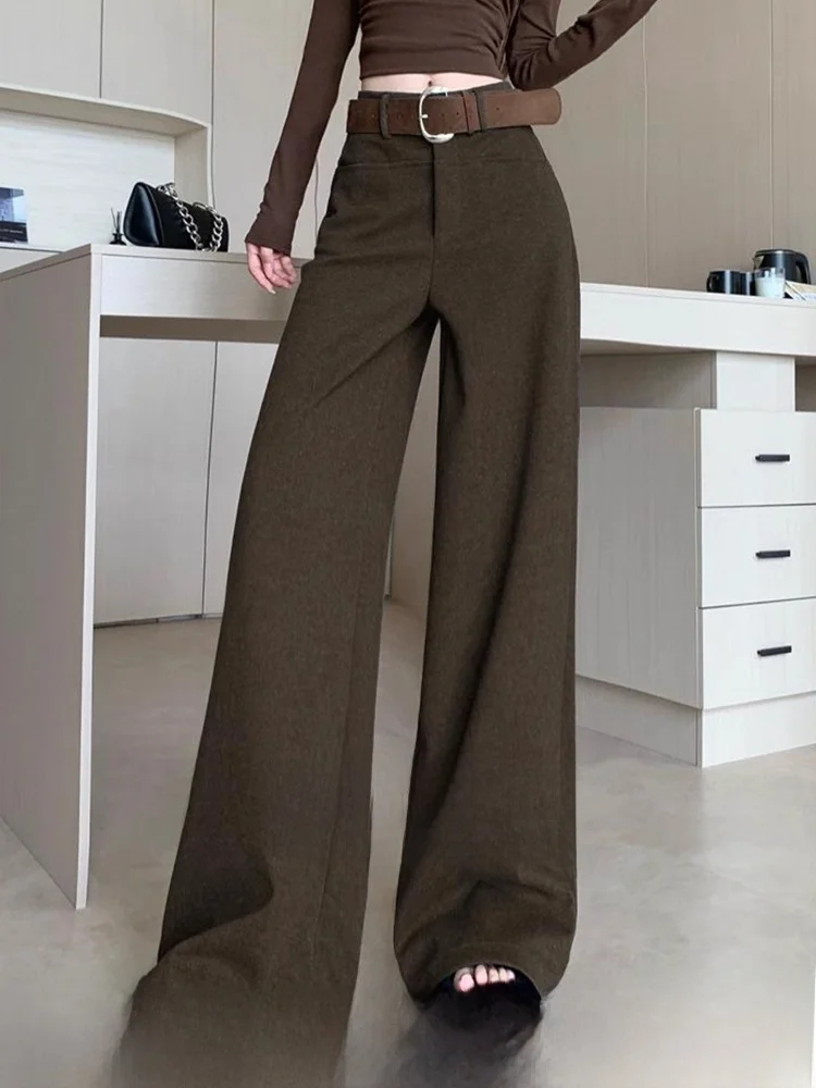 

High Waist Wide Leg Casual Pants Women's Suit Pants Loose Drapey Straight Cut Comfortable Trousers Commute Style Pure Color