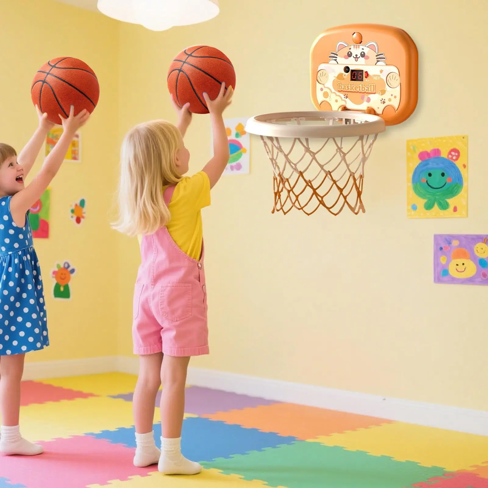 Canestro da basket Set canestro da basket per interni per bambini Giocattolo sportivo con pallone educativo con tabellone segnapunti per la scuola del soggiorno della camera da letto