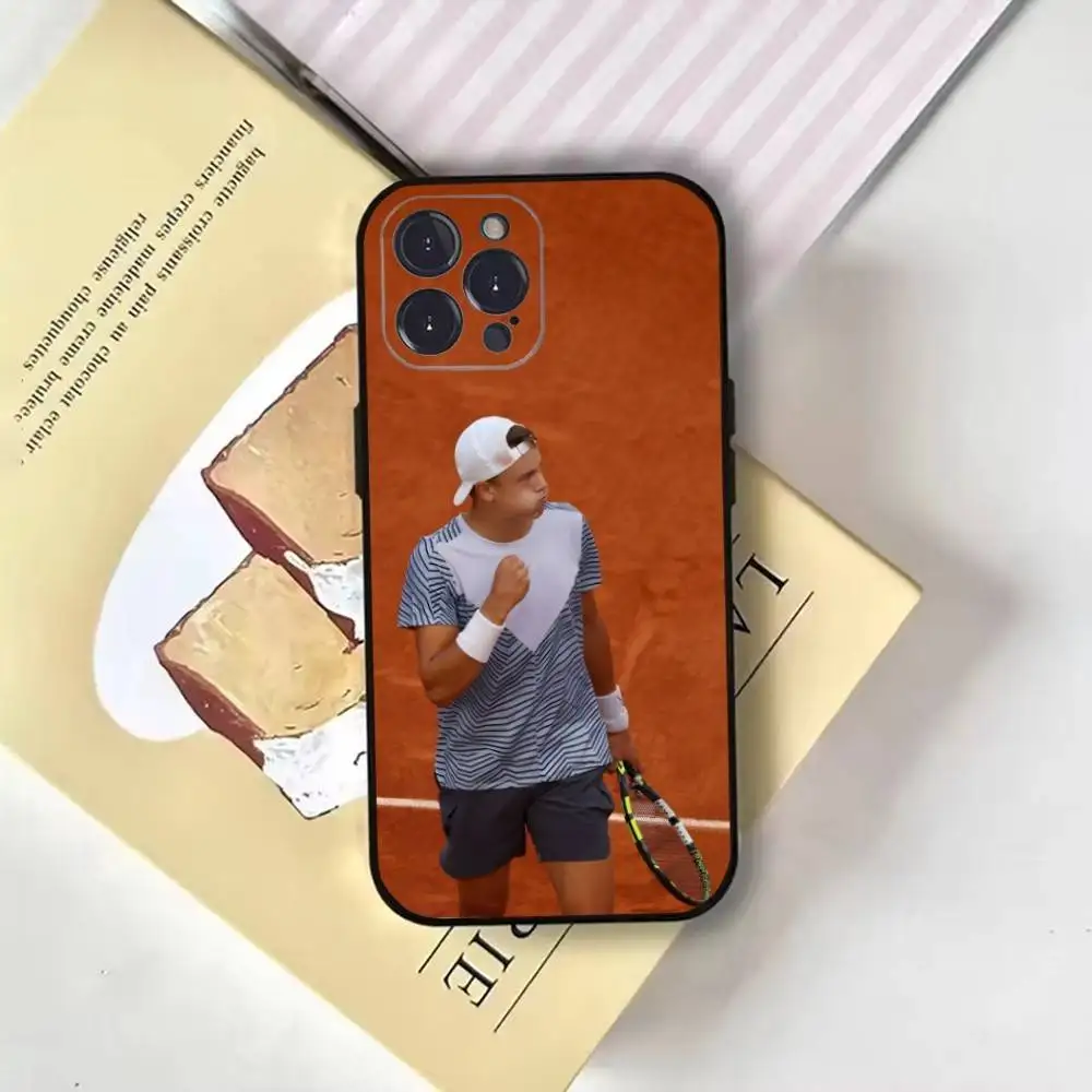 Funda de teléfono tenis Holger Rune para iPhone16,15,14,13,12,11 Plus,Pro Max,XS,X,XR,SE,Mini,8,7, funda negra suave