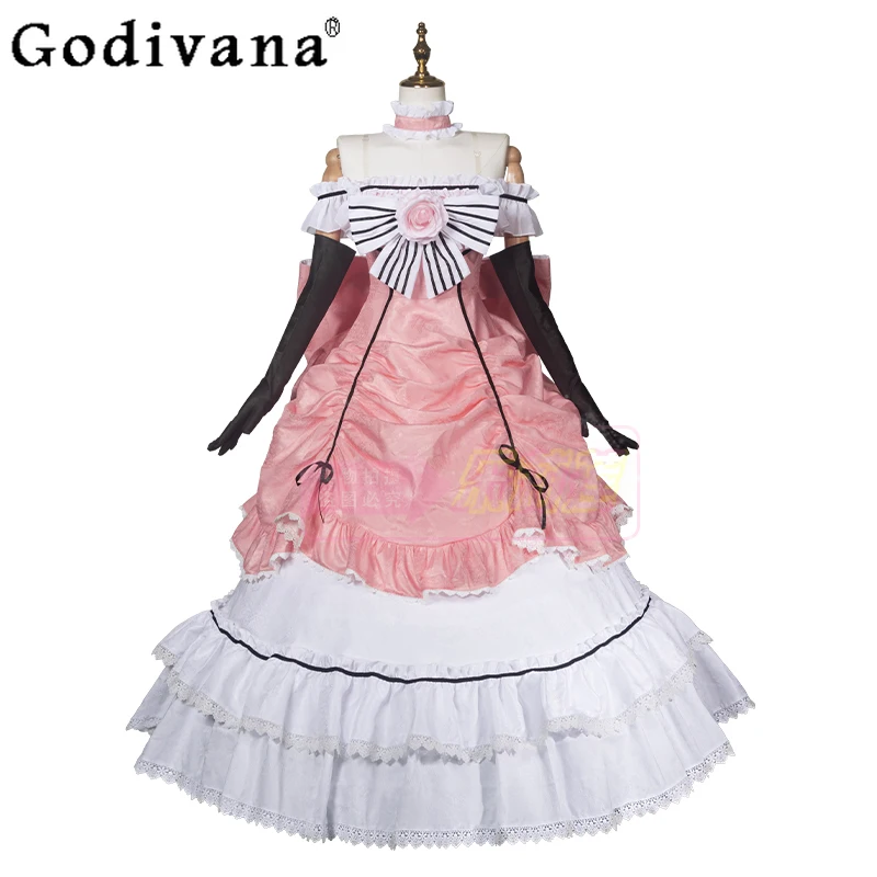 فستان الأميرة التنكري للنساء زهرة قبالة الكتف أنيمي تأثيري فستان كامل مجموعة أنثى الظهر القوس الكبير فستان ثنائي الأبعاد