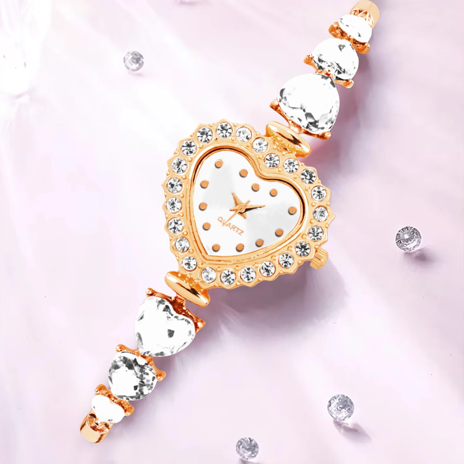 A ladies' white heart-shaped dial design, high-end personality, niche quartz watch, Valentine's Day gift, high-end accessory