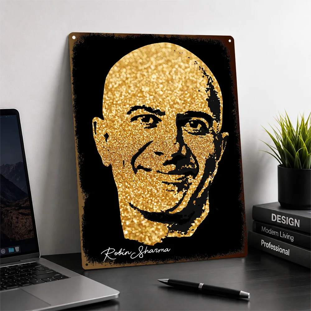 Robin Sharma Textured Poster Customized Metal Tin Sign Bold Literary Author Portrait Wall Art Suited To Book Rooms And Readers