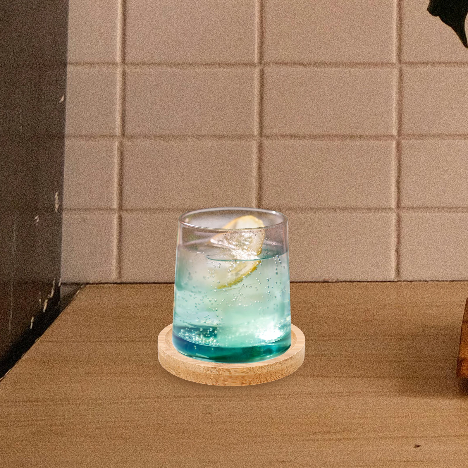 

2pcs Rotating Whiskey Glass Bamboo Coasters Smooth Base For Whiskey Wine Home Bar Replacement Cup Mat Glass