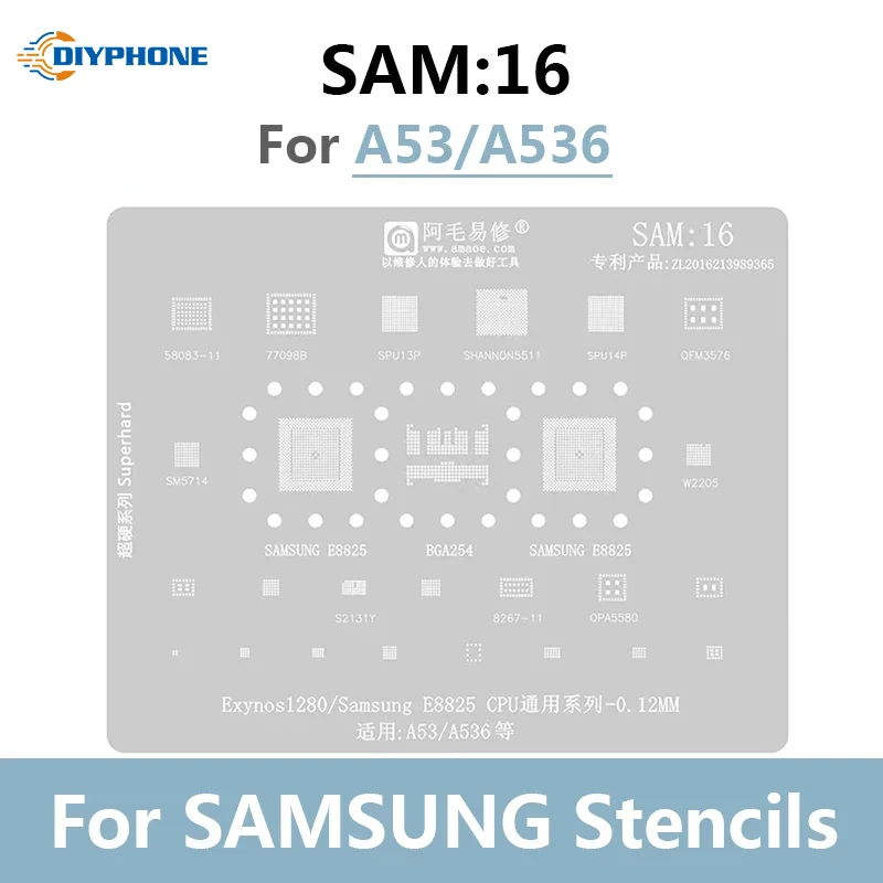 Набор трафаретов AMAOE SAM 1-17 BGA для SAMSUNG S8 S21 S22 Ultra NOTE10 A53 A536 J5 J4 0,12 мм, Оловянная стальная сетка для процессора