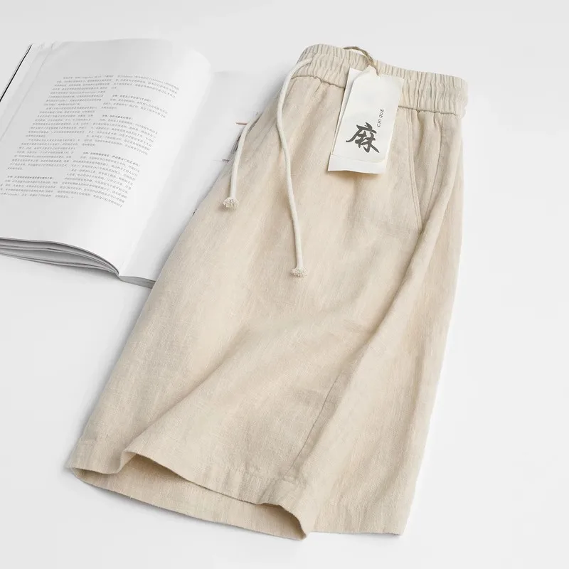 

Men's Bamboo Linen Unexpected Texture Summer Thin Cotton Linen Five-Quarter Shorts Breathable Casual Pants Loose Fit Straight...