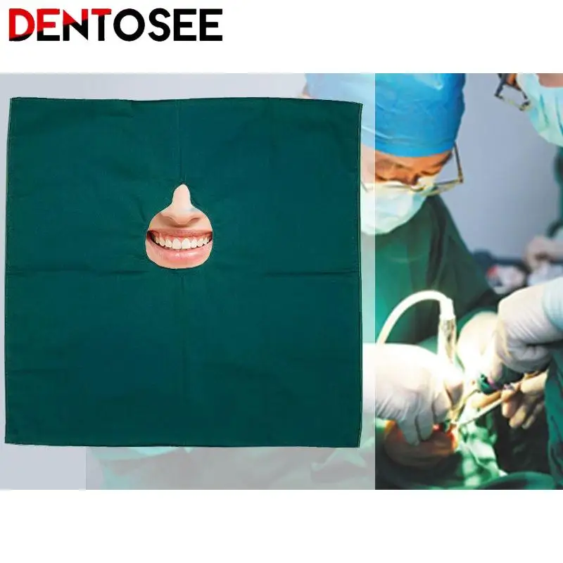 Dental Oral Cavity Cotton Cloth Hole Towel Can Be Disinfected Square Towel Surgical Bag Cloth Hole Towel Dark Green