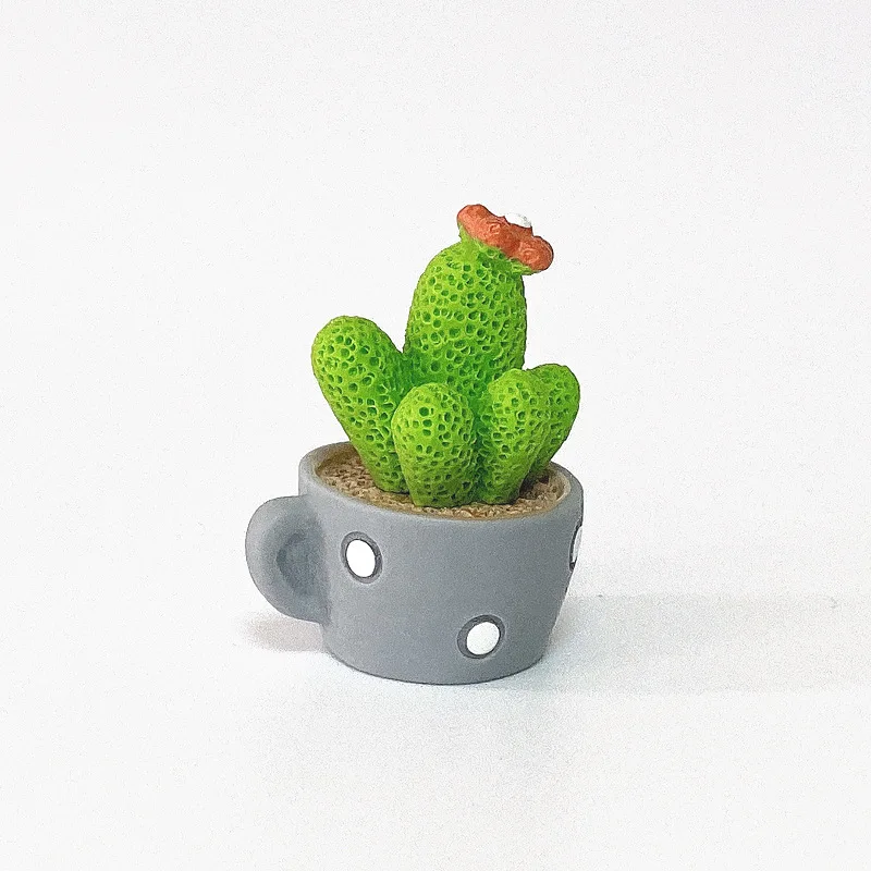 1 Set of 4 Resin Succulent Cactus Mini Green Plant Cute Shaking Head Spring Car Console Accessories Ornament Interior Decoration