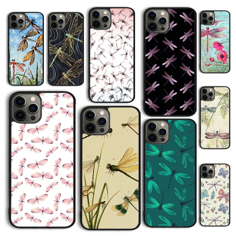 Autumu Dragonfly Insect Pattern Phone Case Cover for iPhone 16 15 12 mini 11 13 14 Pro Max SE 2020 Apple 6S 7 8 Plus Coque