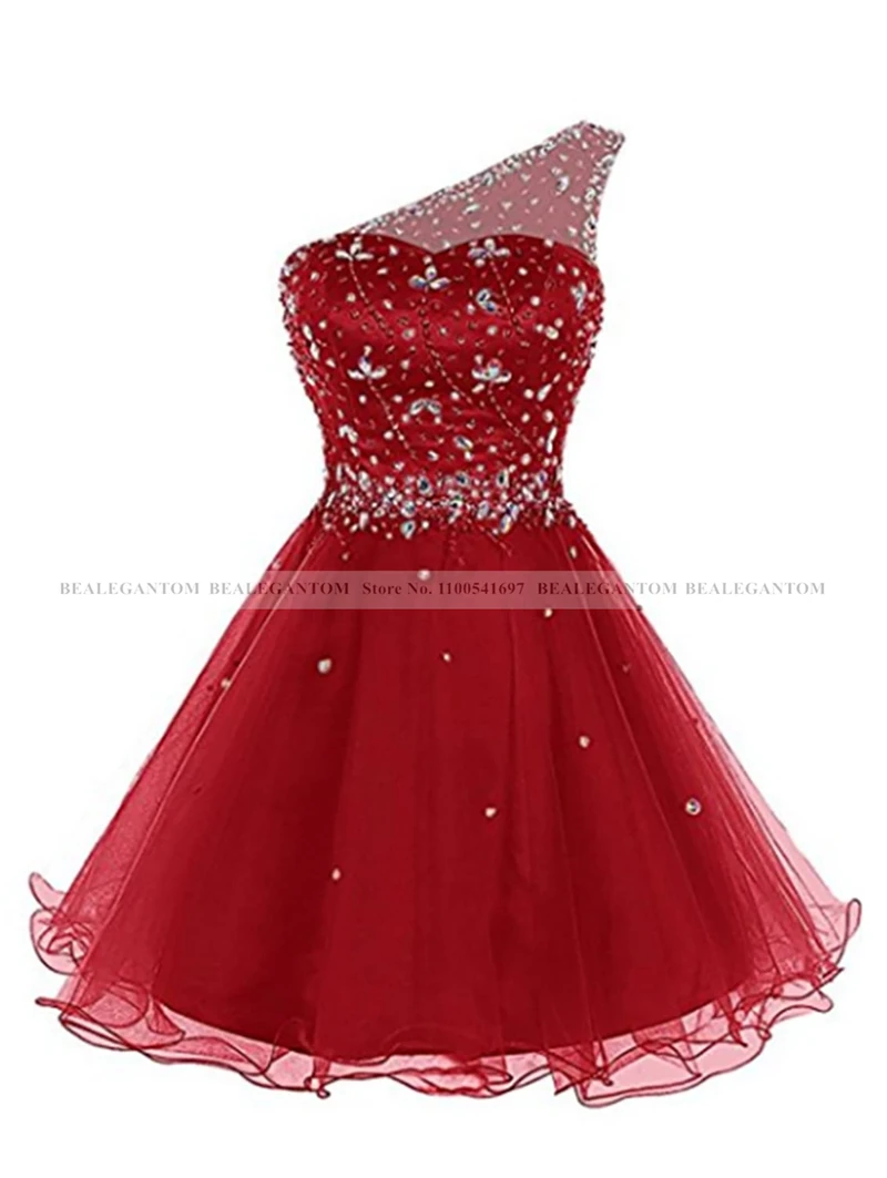 Bealegantom Sexy Eine Schulter Kurze Heimkehr Kleider Pailletten Perlen Mädchen Mini Graudation Formale Prom Cocktail Party Kleid