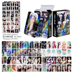 Kpop GIDLE HEAT Laser HD Druo Card Stickers, Photocard, Double Face Printed, SHUHUA, YUQI, GérCollection Postcard Gift, 119Pcs per Set