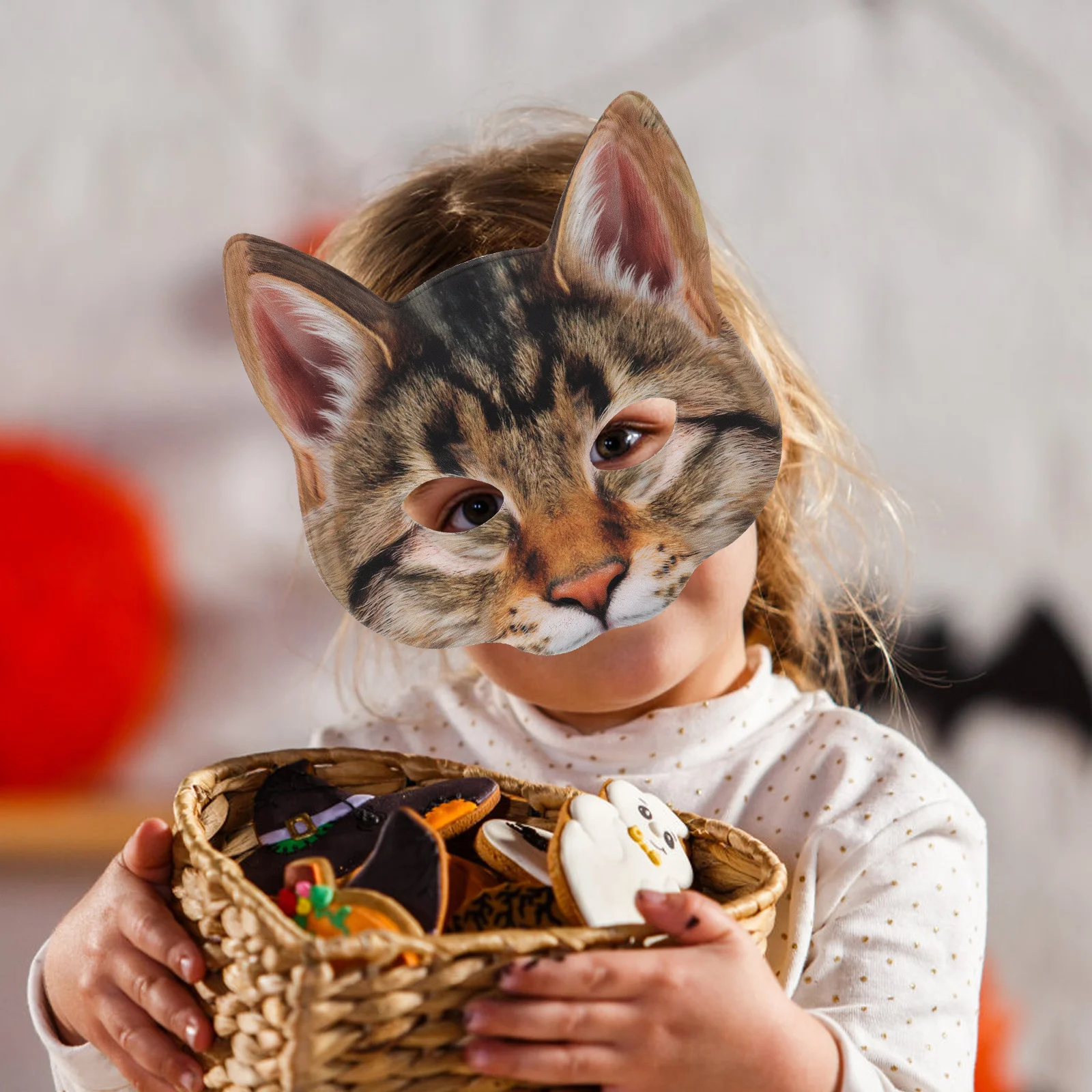 Máscara de gato siamês marrom, fantasia de baile, rosto de raposa, animal, meio olhos, diversão, festival de música