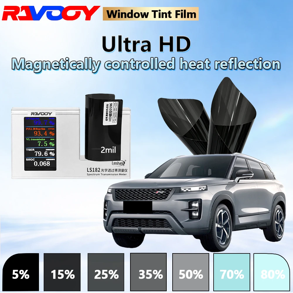 RAVOOY HD0596 Series Ultra HD Nano Ceramic Automotive Window Film 2mil 7% VLT Magnetically Controlled Heat Reflection 152CMX30M