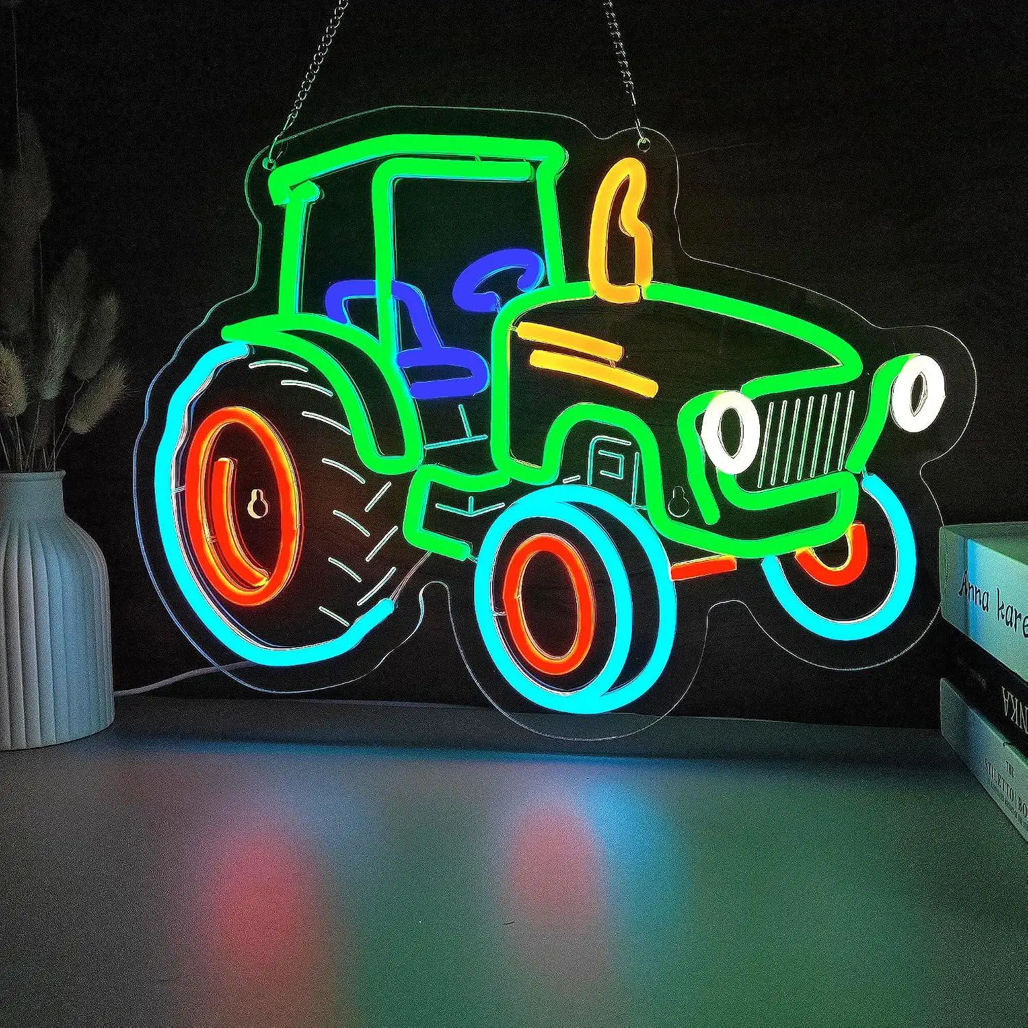 Tractor Neon Sign USB Dimmable LED Lights For Farm Boys Bedroom Gameroom Kids Room Wall Hanging Art Decor Gift For Children
