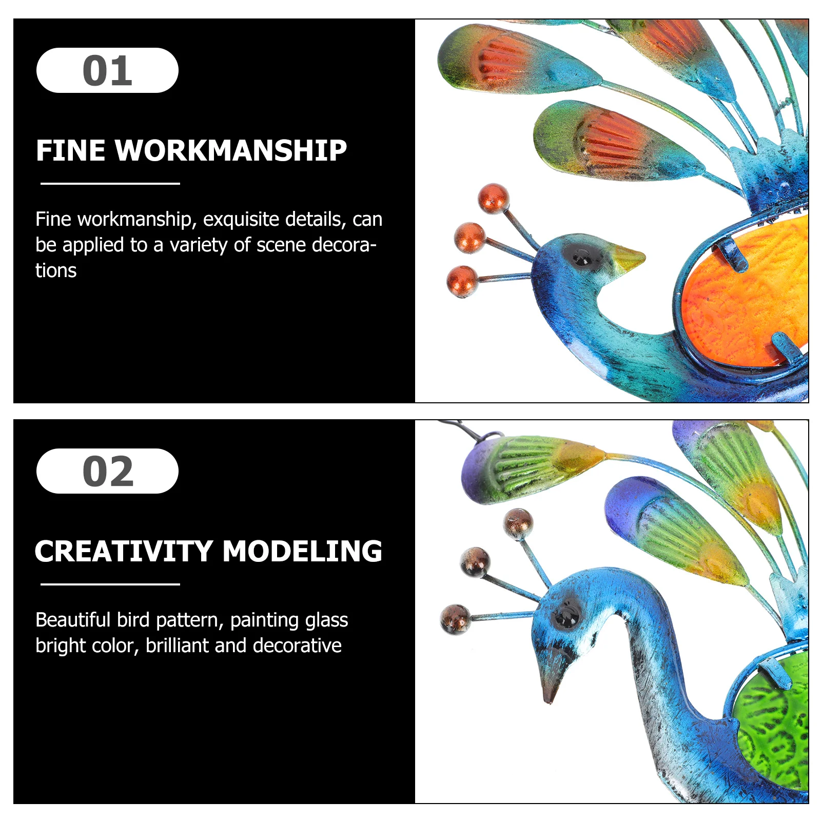 

2Pcs Peacock Wind Chimes Colorful Painted Bird Pattern Hanging Pendants for Garden Balcony Wall Decoration Hanging Bells