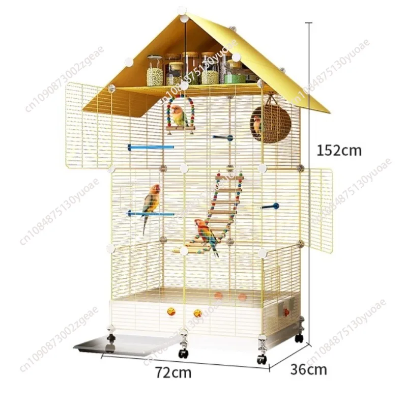 

Bird Cage Parrot Cage White Yellow Three-layer Indoor Large Space Villa Style Splash-proof Solid Appearance Beautiful