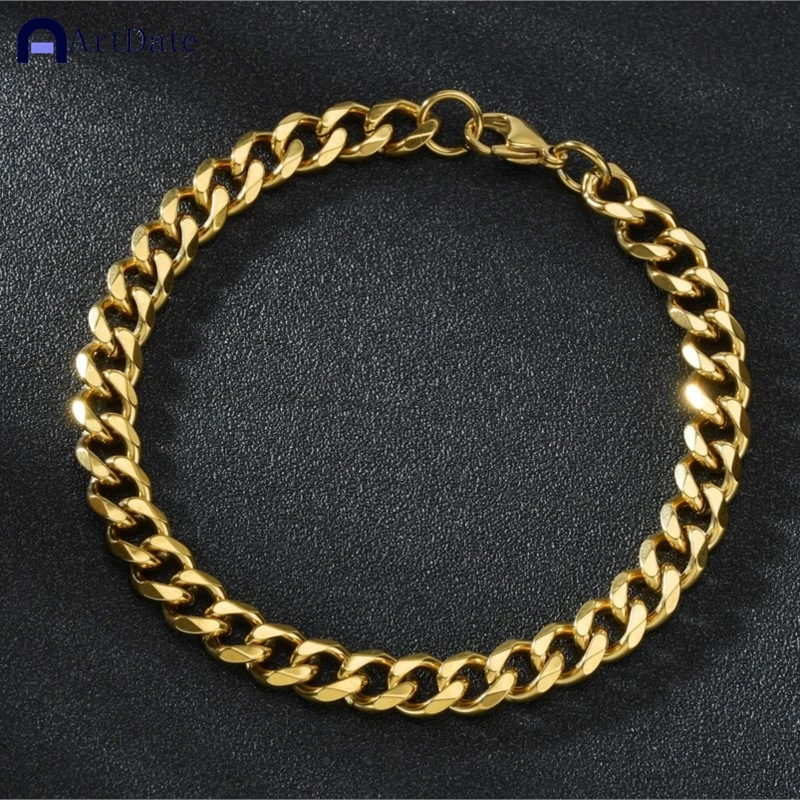 ArtDate 2024 New Trendy Cuban Chain Men Bracelet Classic Stainless Steel 3/5/7mm Width Chain Bracelet For Men Women Jewelry Gift