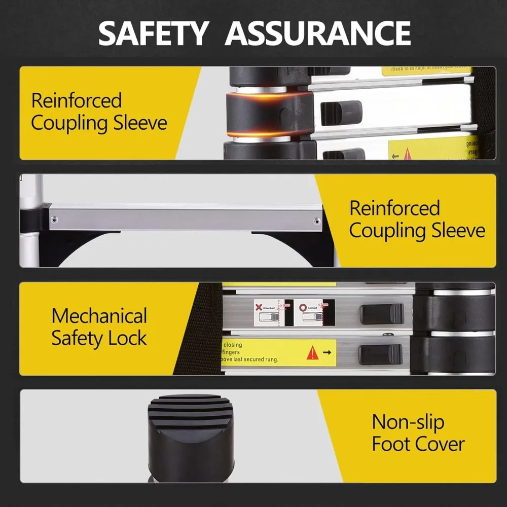 سلم تمديد من الألومنيوم خفيف الوزن بطول 9.5 قدم مع خطاف، سعة 330 رطل، قابل للطي للاستخدام متعدد الأغراض #4