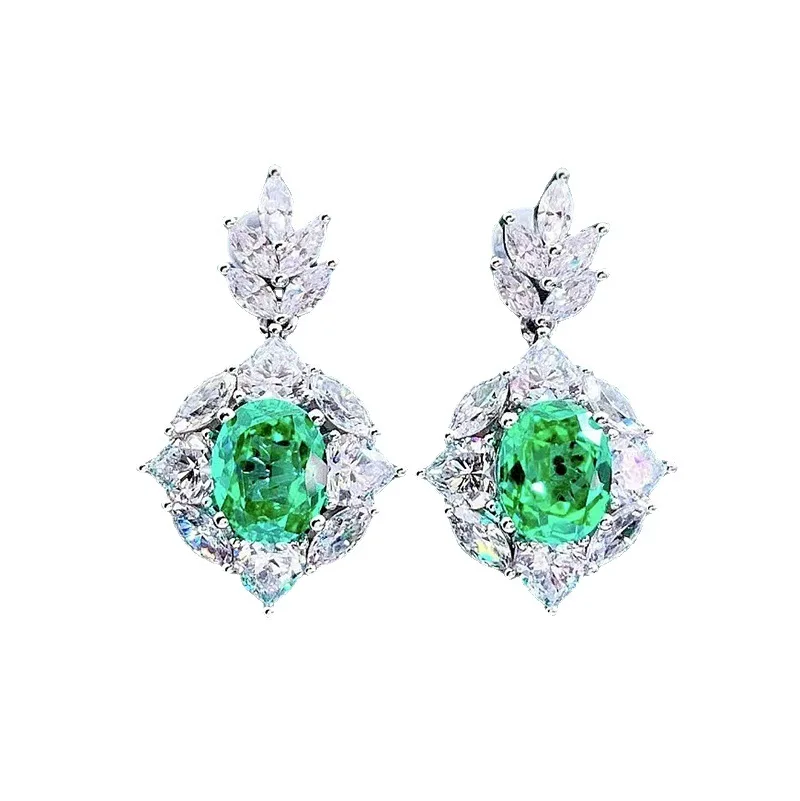 S925 Silver Ear Nail Parlor Green 10 * 12 Ear Nail Women's High end Luxury Set Rich Women's Versatile Earring Jewelry