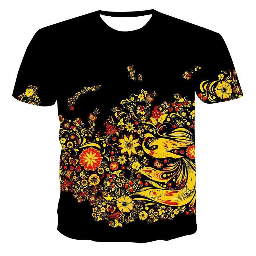 Summer New Fashion Men Flowers Butterflies graphic t shirts 3D Personality Trend Hip Hop Print T-shirt short sleeve t-shirts Top