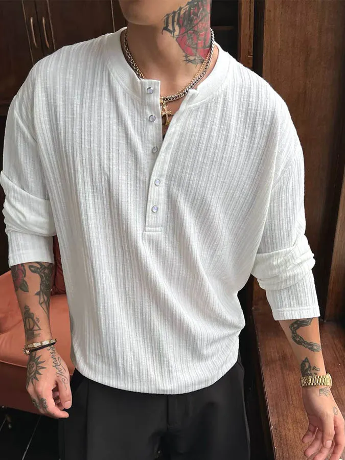 

Мужской трикотажный лонгслив свободного кроя с воротником хенли, удобный, расслабляющий, в американском повседневном стиле, для осени